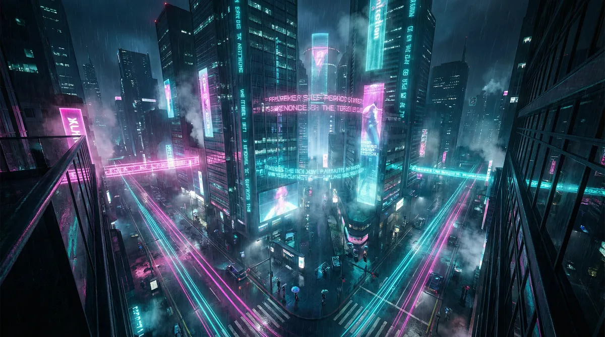 同城约泡吧 竖屏短剧平台首页背景 - 赛博朋克都市夜景